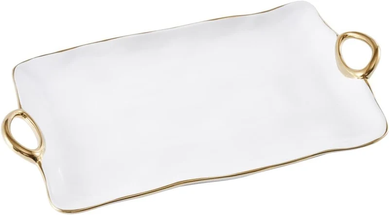 Pampa Bay Titanium-Plated Porcelain Golden Handles Large Platter, 46x7x27 cm
