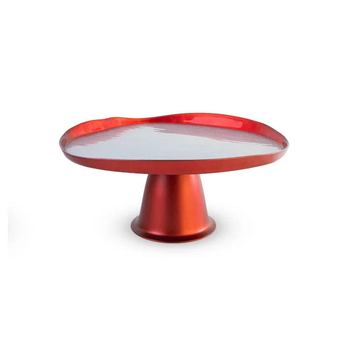 Alzatina in vetro - 28cm / Rosso e Argento.