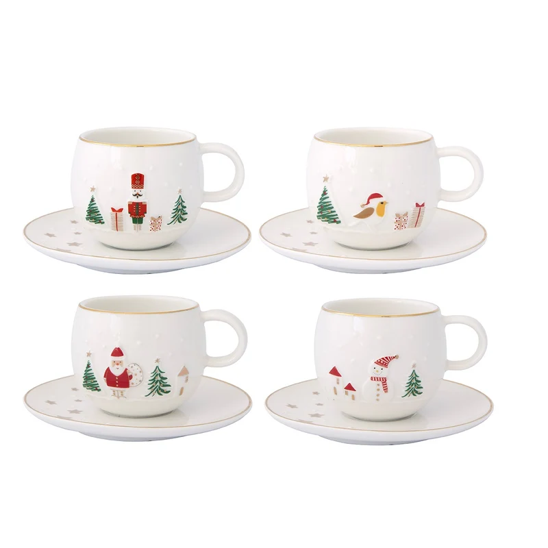 Set 2 tazzine con piattino decori assortiti " LET IT SNOW "