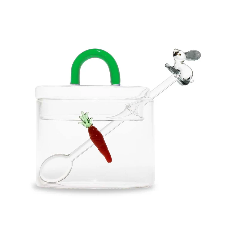 Wd Lifestyle - Zuccheriera in vetro con cucchiaino in vetro colorato - coniglio