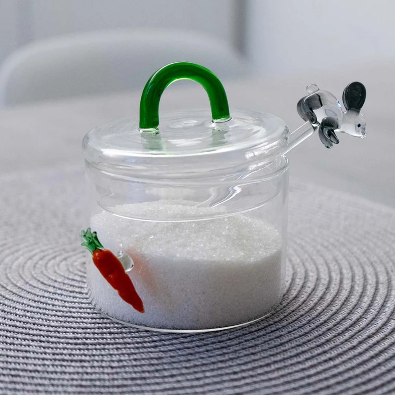 Wd Lifestyle - Zuccheriera in vetro con cucchiaino in vetro colorato - coniglio