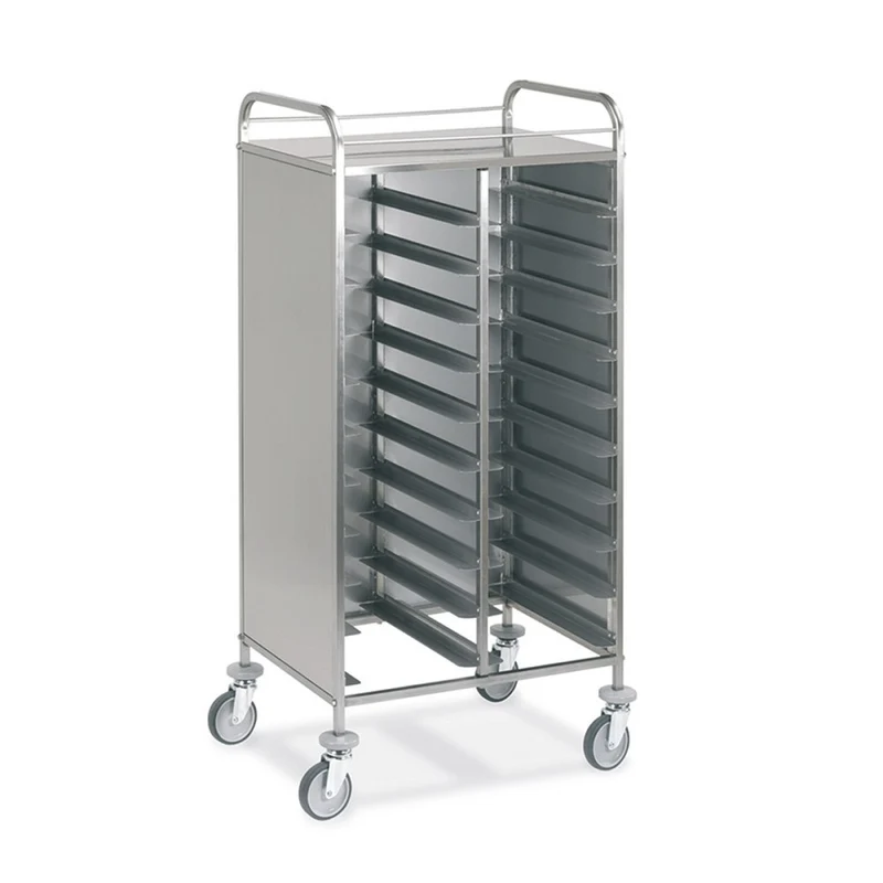 Carrello inox portavassoi cm.53x37 euronorm 20 vassoi pannellato ix