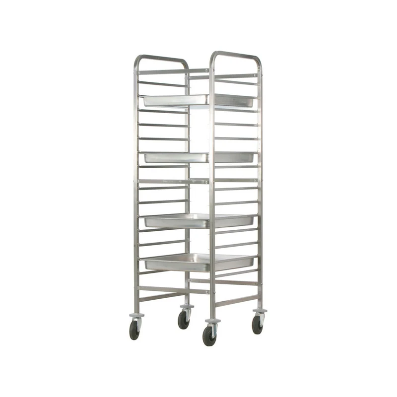 Carrello inox portateglie cm.65x53 gastronorm 2/1 14 teglie