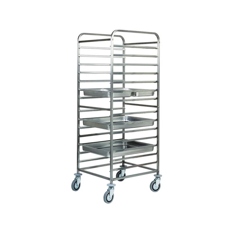 Carrello inox portateglie cm.65x53 gastronorm 2/1 14 teglie rinforzato