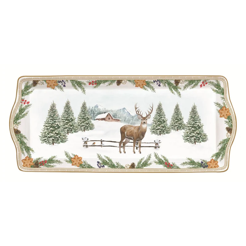 VASSOIO WHITE FOREST 35x15CM / RETTANGOLARE / PORCELLANA
