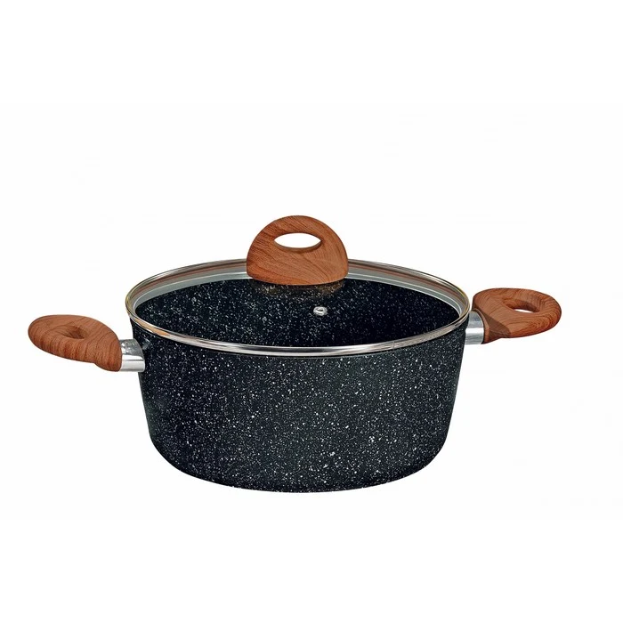 Casseruola con coperchio in vetro per induzione con manici effetto legno - Black Stone