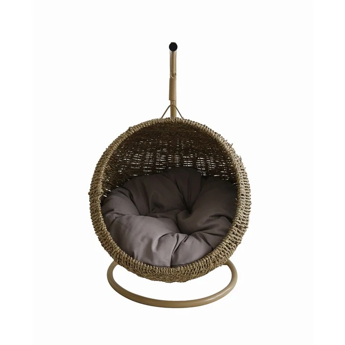 Cuccia sospesa rattan per animali con cuscino impermeabile