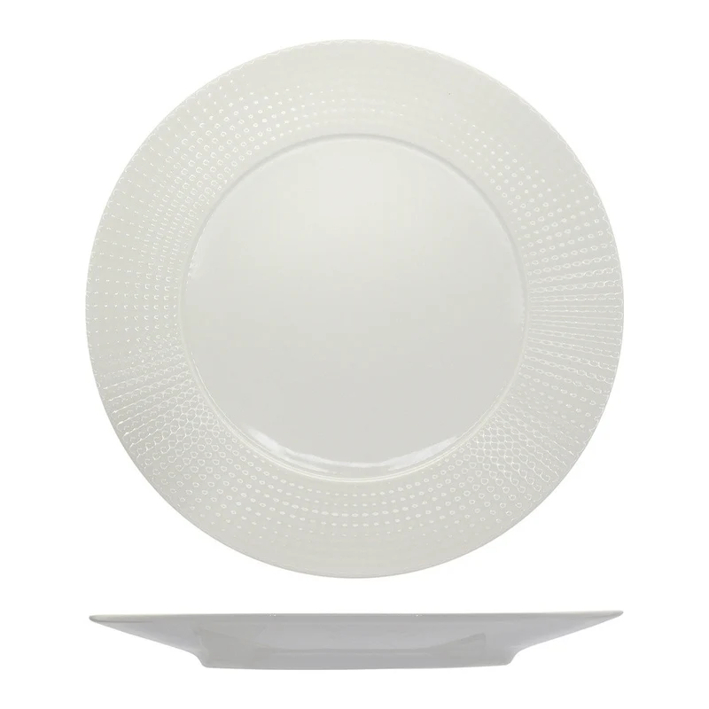28 cm - Point Piatto Piano A Falda In Porcellana - Set 6 Pz