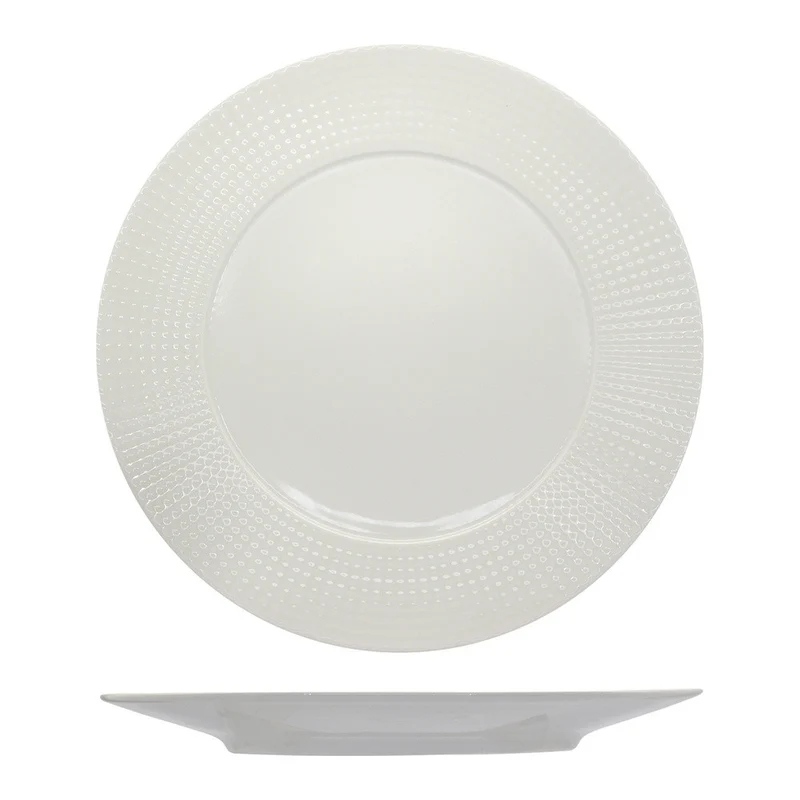 25 cm - Point Piatto Piano A Falda In Porcellana - Set 12 Pz
