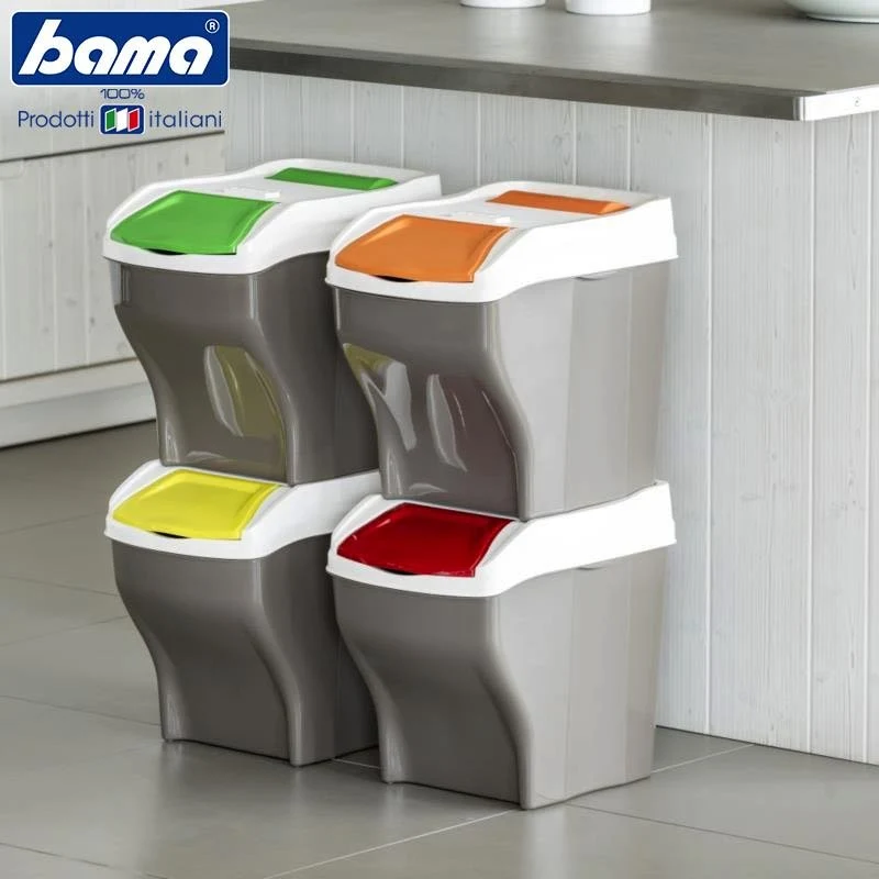 27 Lt - Poker Plus Pattumiera Raccolta Differenziata Rettangolare In Plastica - Set 4 Pz