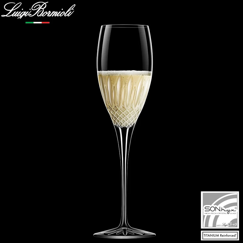 22 cl - Diamante Calice Flute in Vetro - Set 4 Pezzi