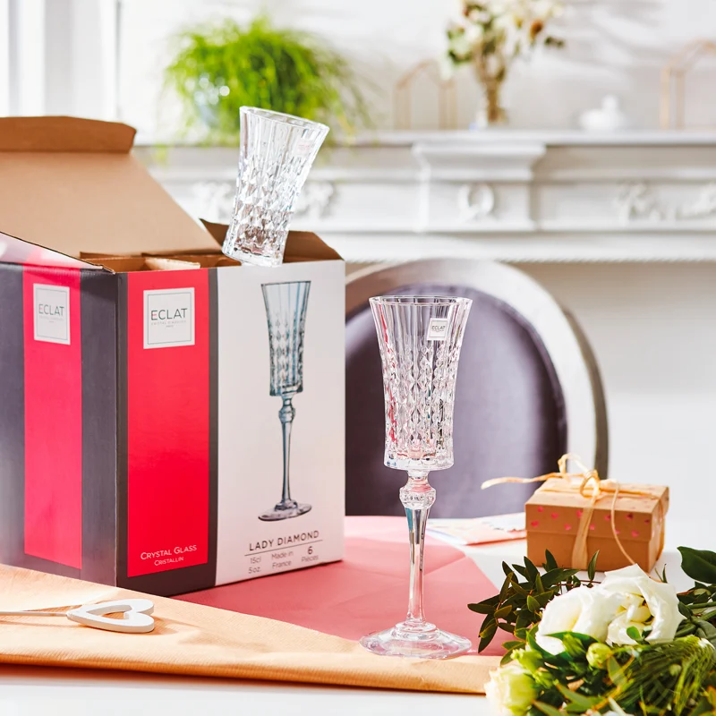 15 cl - Lady Diamond Calice Flute in Vetro - Set 6 Pezzi