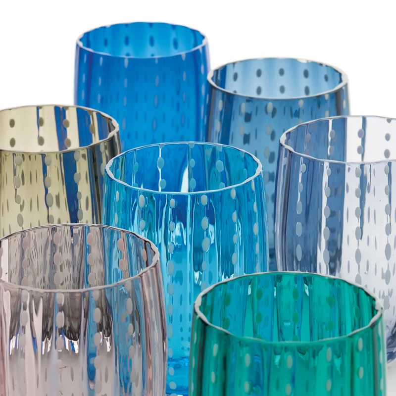 32 cl - Perle Bicchiere Acqua Pallini Bianchi in Vetro - Set 6 Pezzi