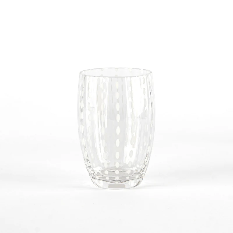 32 cl - Perle Bicchiere Acqua Pallini Bianchi in Vetro - Set 6 Pezzi