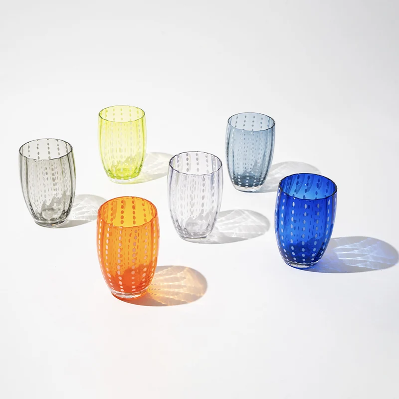 32 cl - Perle Bicchiere Acqua Pallini Bianchi in Vetro - Set 6 Pezzi