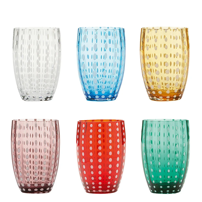 32 cl - Perle Bicchiere Acqua Pallini Bianchi in Vetro - Set 6 Pezzi