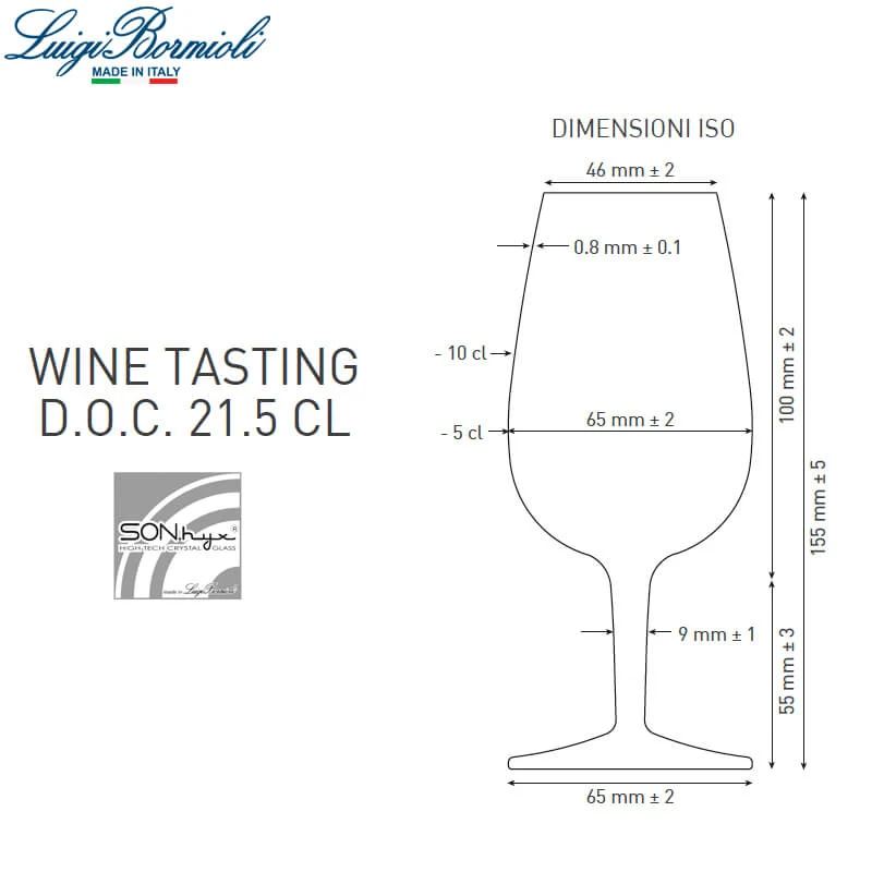 21.5 cl - DOC ISO Calice Degustazione in Vetro - Set 6 Pezzi