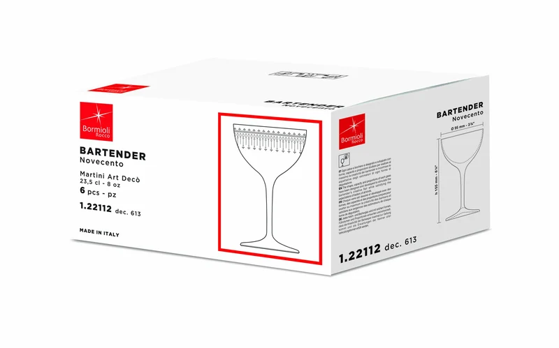 23.5 cl - Bartender Novecento Bicchiere Martini in Vetro - Set 6 Pezzi
