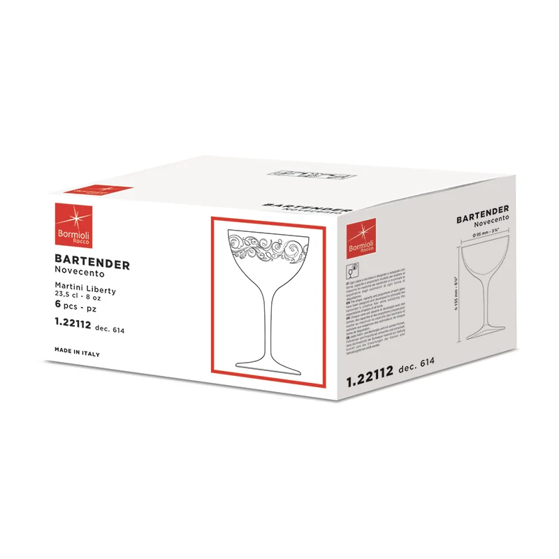 23.5 cl - Bartender Novecento Bicchiere Martini in Vetro - Set 6 Pezzi