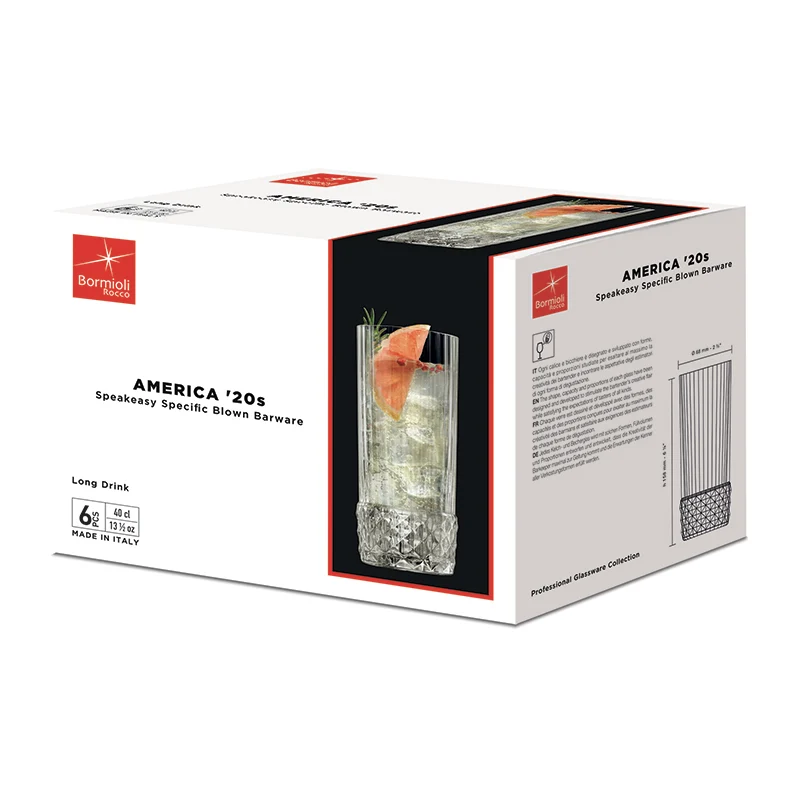 40 cl - America 20s Bicchiere Cocktail in Vetro - Set 6 Pezzi