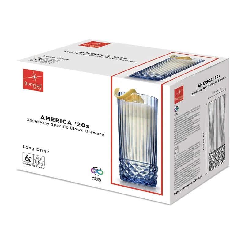 40 cl - America 20s Bicchiere Cocktail in Vetro - Set 6 Pezzi