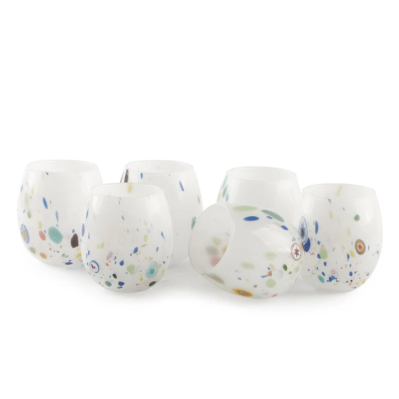 35 cl - Murano Bicchiere Acqua A Pois in Vetro - Set 6 Pezzi