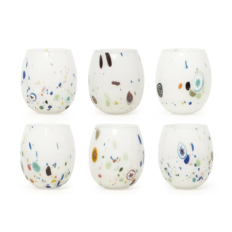 35 cl - Murano Bicchiere Acqua A Pois in Vetro - Set 6 Pezzi