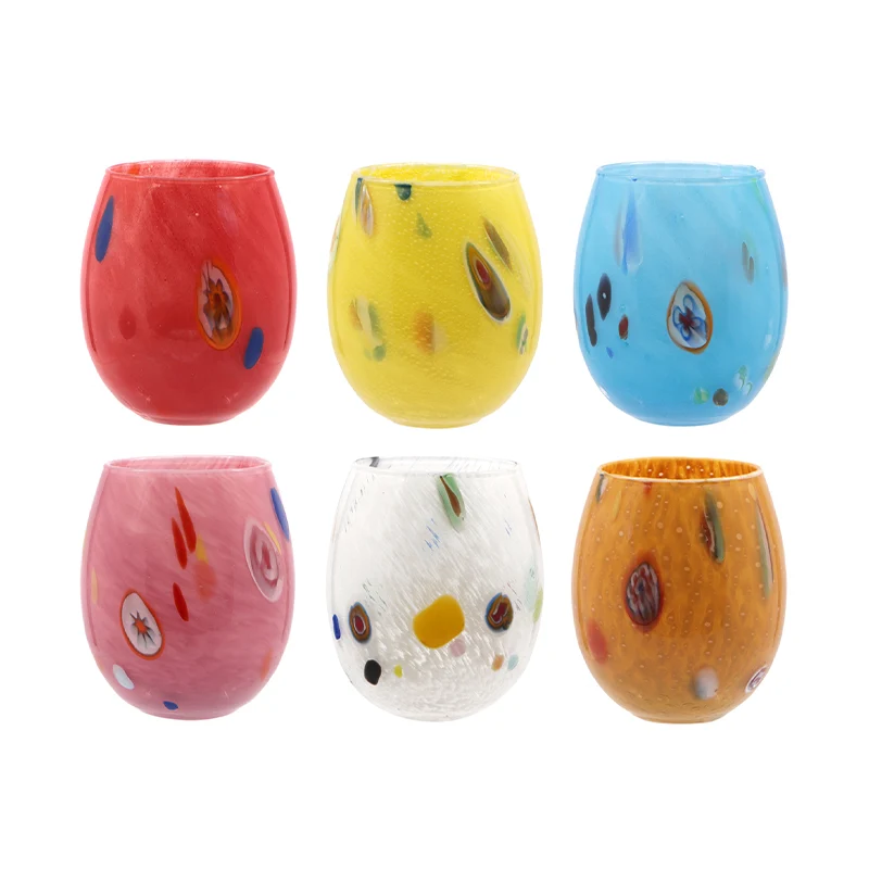 35 cl - Murano Bicchiere Acqua A Pois in Vetro - Set 6 Pezzi