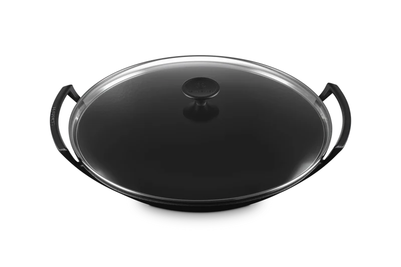 Wok in ghisa vetrificata con coperchio vetro - 36 cm, 4.5L Nero Matt