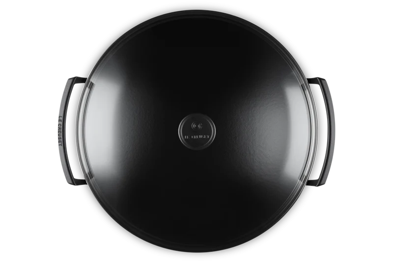 Wok in ghisa vetrificata con coperchio vetro - 36 cm, 4.5L Nero Matt