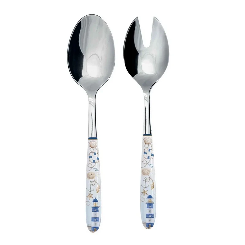 Set 2 posate insalata in acciaio con manico decorato BLUE LIGHTHOUSE