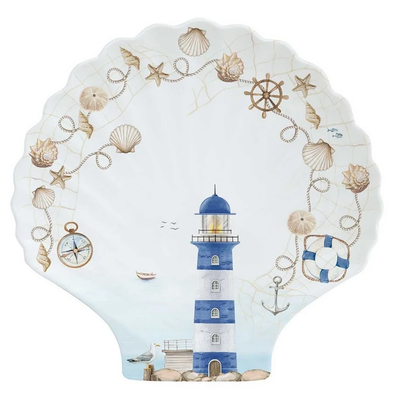 Piatto a conchiglia 28x27 cm in color box BLUE LIGHTHOUSE
