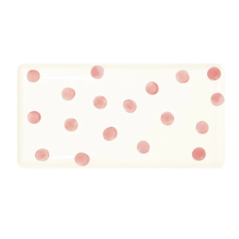 Vassoio in ceramica, Pois Rosa - 39,5x20 cm