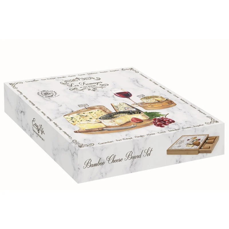 Tagliere formaggio in bamboo 25,5x25,5 c/vetro e coltellini