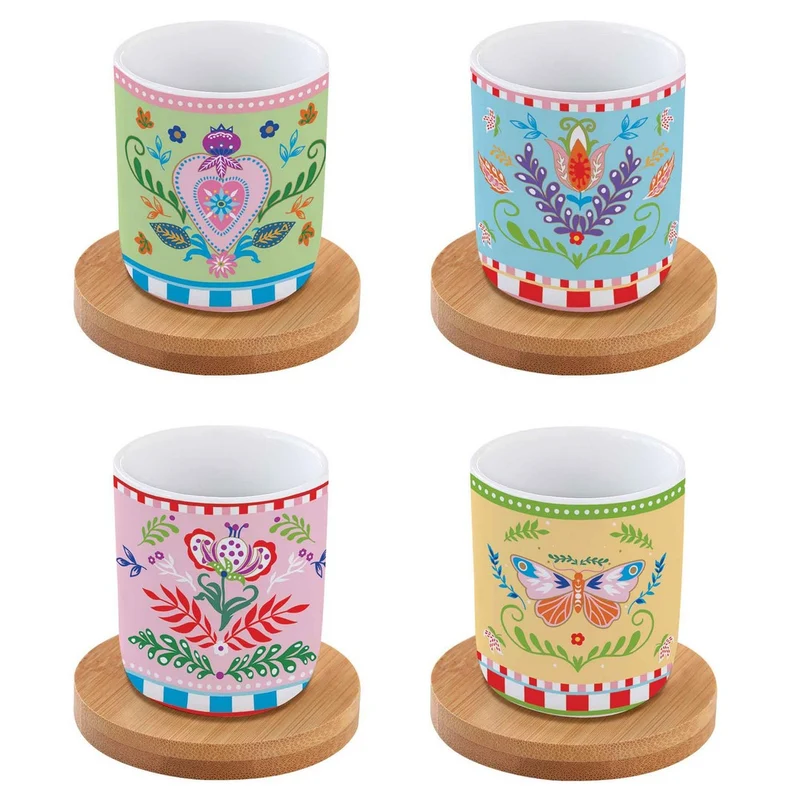 Set 4 tazze da caffè con sottobicchieri in bambù