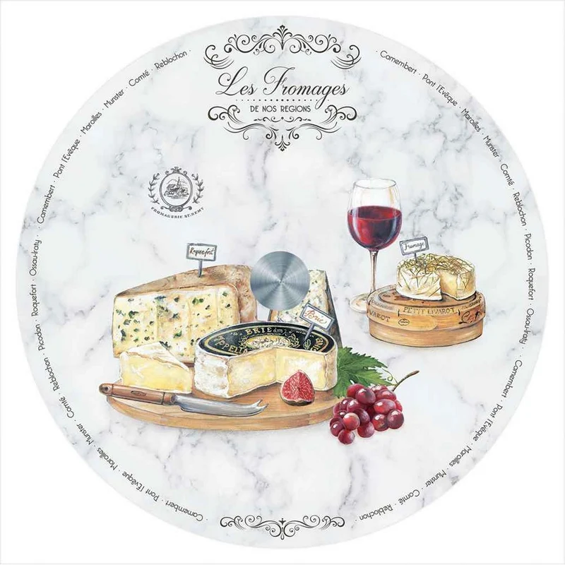 Piatto tagliere girevole in vetro "Les Fromages"