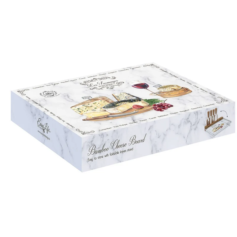 Easy Life Tagliere formaggi in vetro con filo e 4 coltelli "Les Fromages"