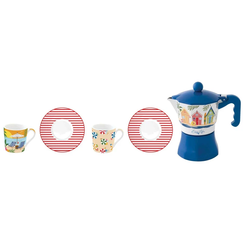 Easy Life Set 2 tazzine caffe' con piattino e Caffettiera