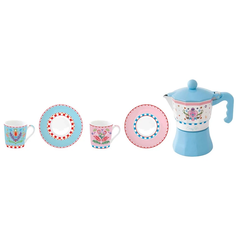 Set 2 tazzine caffe' con piattino e Caffettiera - SPRING FOLK