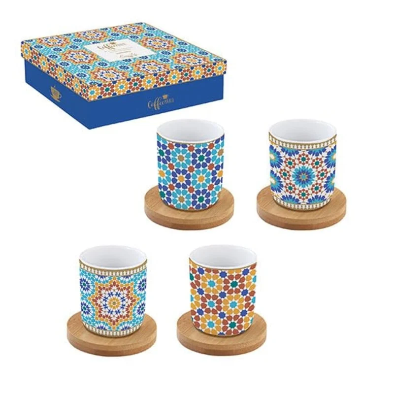 Set 4 bicchierini caffè con piattino in bambù