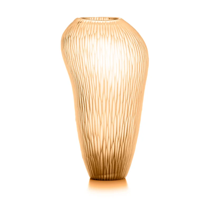 "Carving" vaso in vetro - H 36 cm / pesca satinato con righe molate verticali
