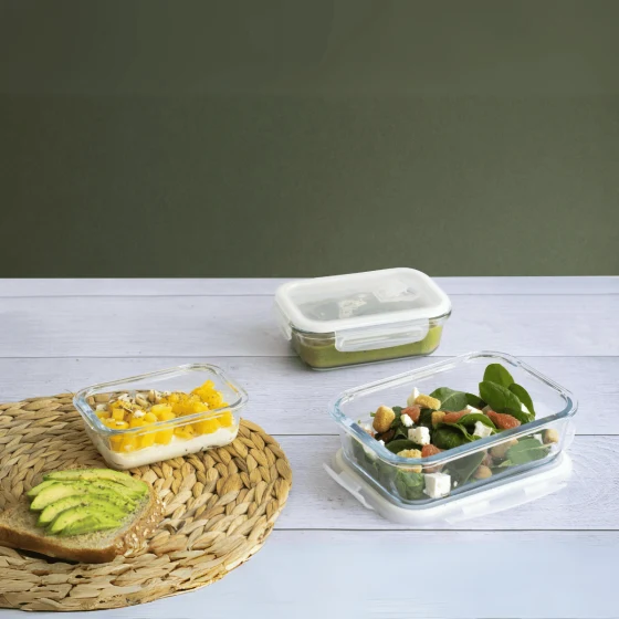 Set di 3 Contenitori Rettangolari con coperchio ermetico - Vetro