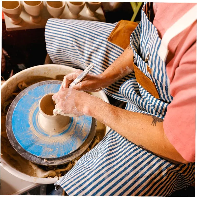 Palm Stripe Maker's Split Leg Apron