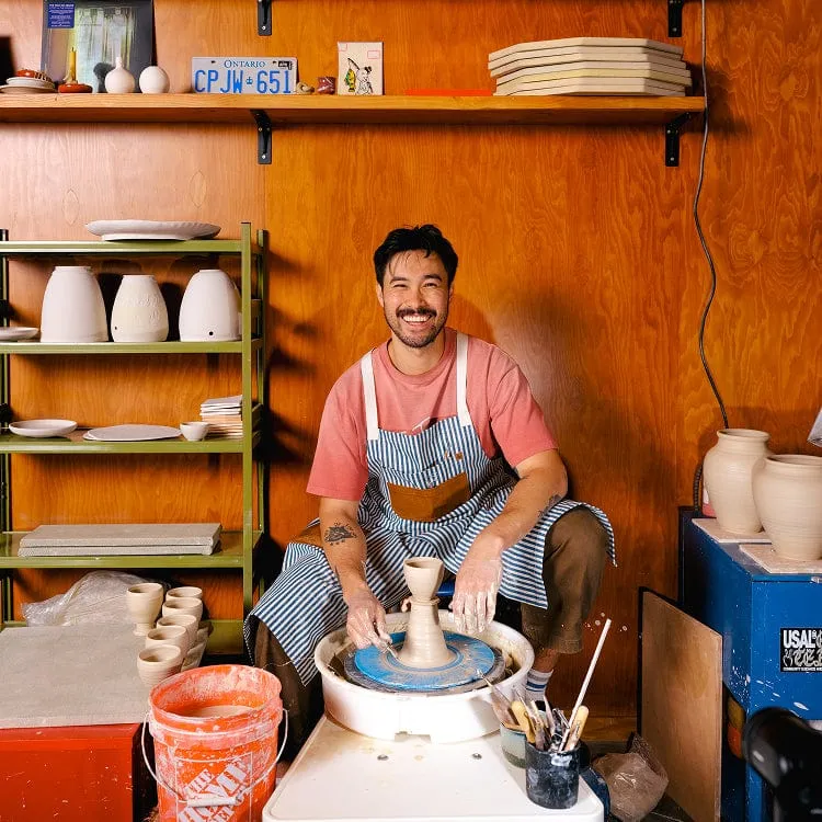 Palm Stripe Maker's Split Leg Apron
