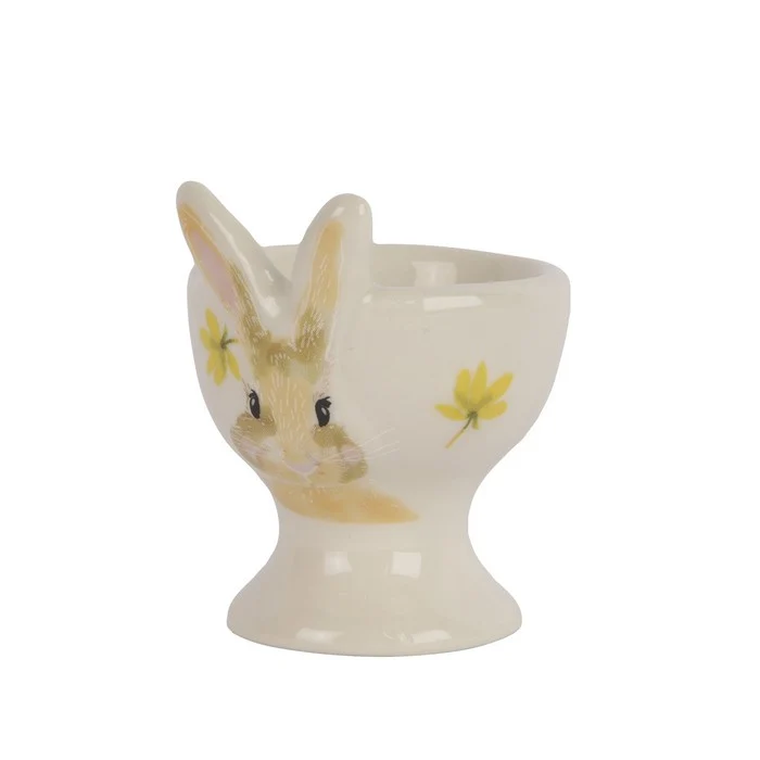 Portauovo in gres con fiori e coniglietto 6 cm