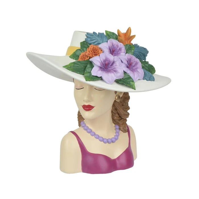 Vaso decorativo testa femminile con fiori in poliresina
