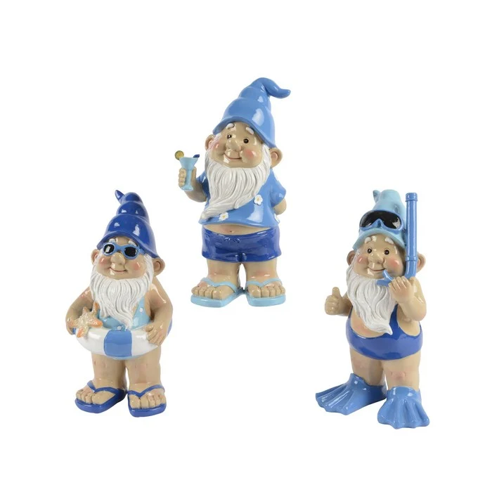 Gnomo in poliresina blu con stella marina 20 cm