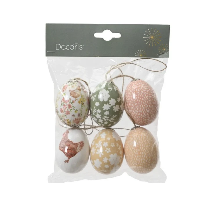 Set 6 uova da appendere per decorazione pasquale 6 cm lucide