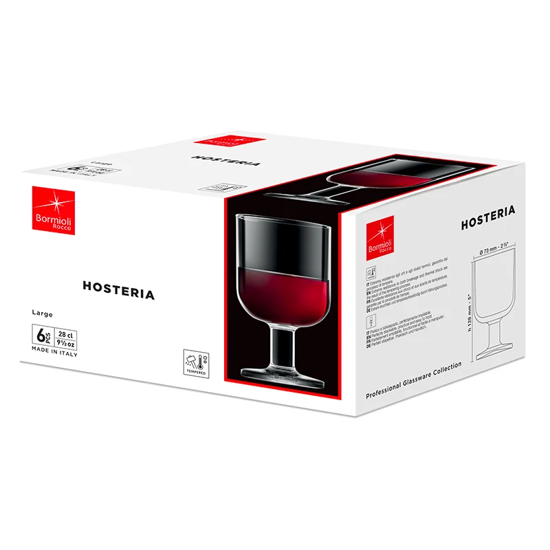 28 cl - Hosteria Calice Vino Rosso in Vetro Temperato - Set 6 Pezzi