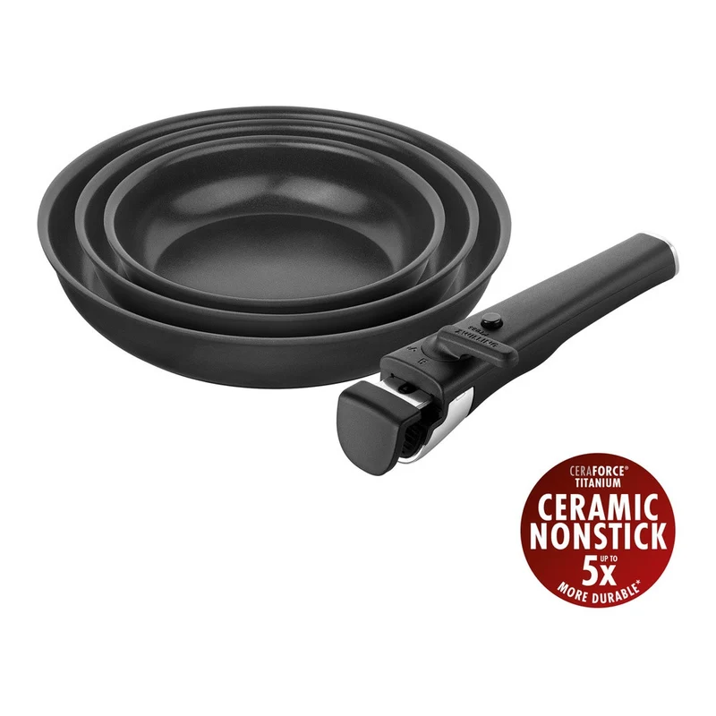 Unlock Ceramic Titanium Set Padelle Impilabili Con Manico Rimovibile In Alluminio - Set 4 Pz